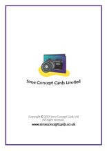 Load image into Gallery viewer, Back cover of card with Sime Concept Cards Logo, copyright and website address. www.simeconceptcards.co.uk